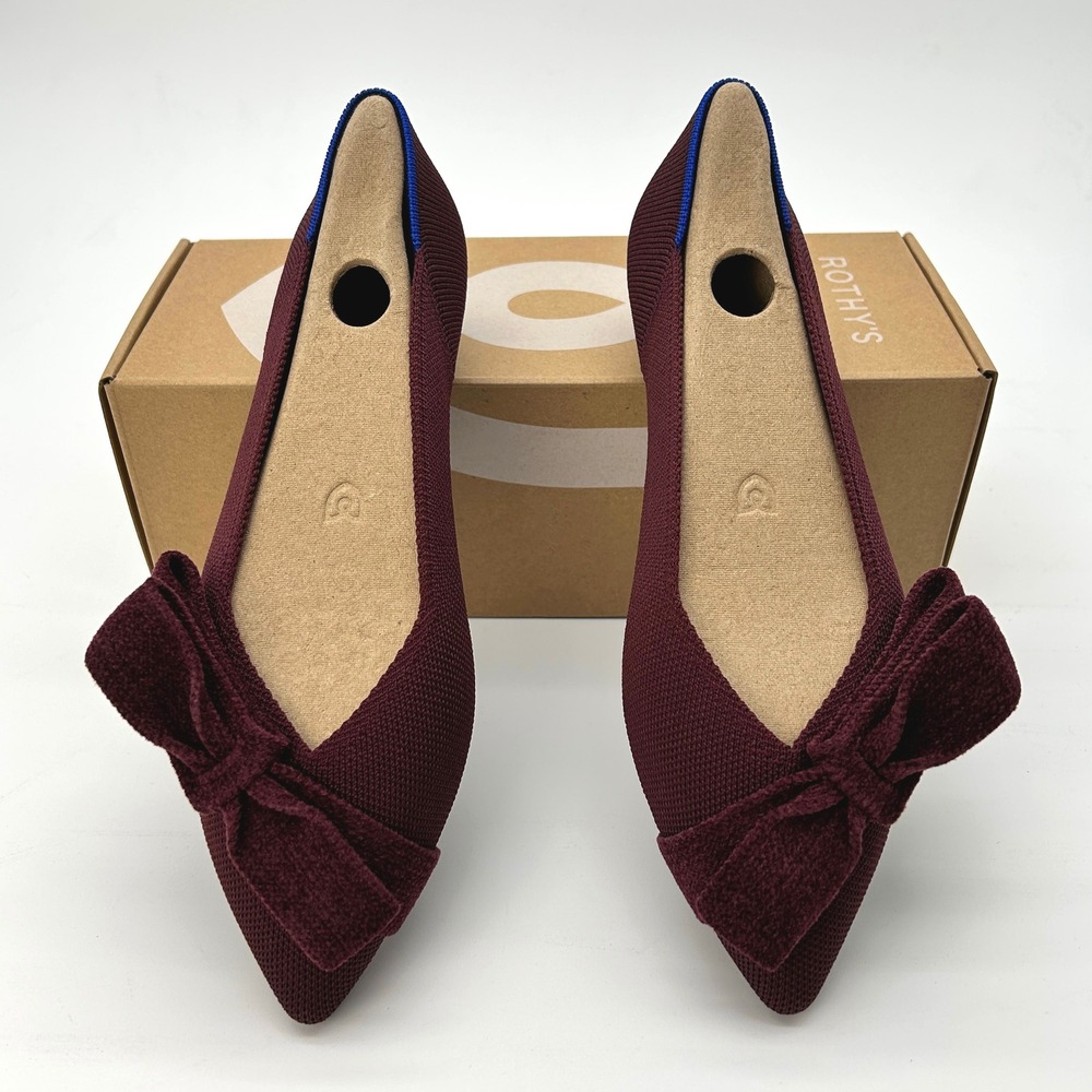 Rothy's The Bow Point II Womens Flats Sz 7.5 Syrah Burgundy Sustainable Knit NEW - Picture 3 of 7